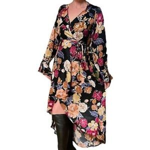 Band of the Free Black Berry Floral Hi-Lo Wrap Maxi Dress